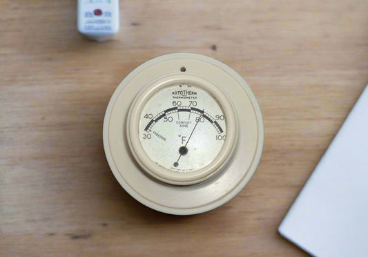 1930s White Bakelite Rototherm Wall Hanging Thermometer