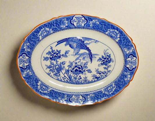 1930s Wood & Sons Aquila Blue and White H H & G Small Oval Platter