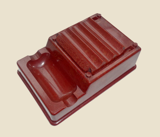 1940s Velos Shuttle Red Bakelite Office Desk Pen Tidy / Inkwell