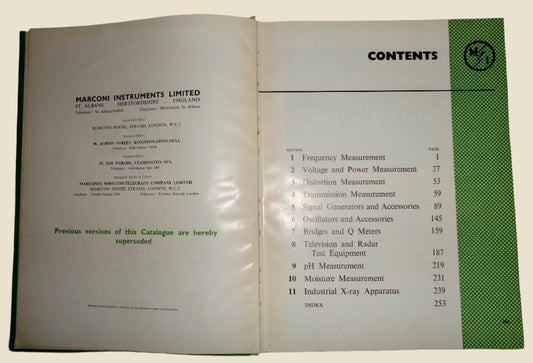 1956 Marconi Instruments Hardback Catalogue Of Electronic Measurement