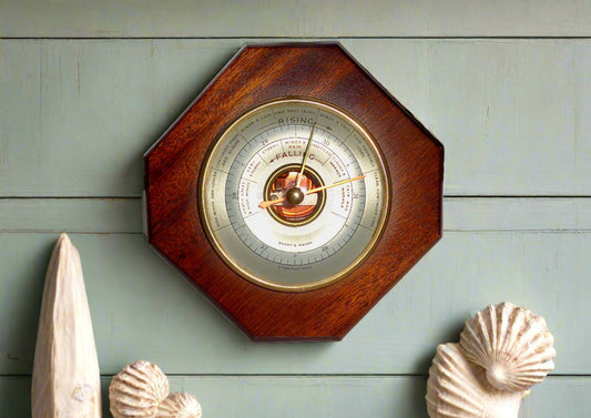 1960s Short & Mason Stormoguide Wall Mounted Barometer In An Octagonal Wood Surround