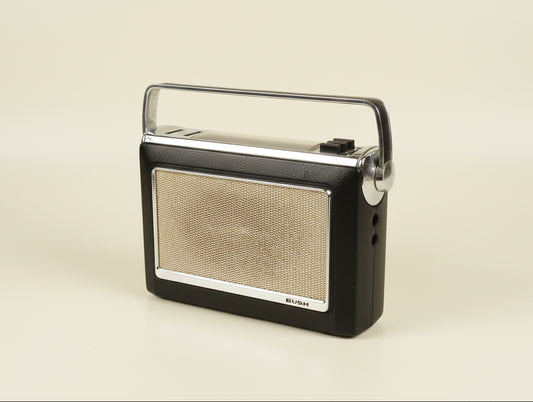 1970s Portable Bush VHF / MW / LW Transistor Radio Model VTR 330 In Black Rexine