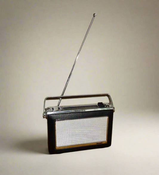 1970s Portable Bush VHF / MW / LW Transistor Radio Model VTR 330 In Black Rexine