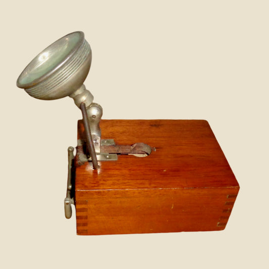 Antique Military / Police Angled Bulb Torch / Hand Lamp In A Wood Case