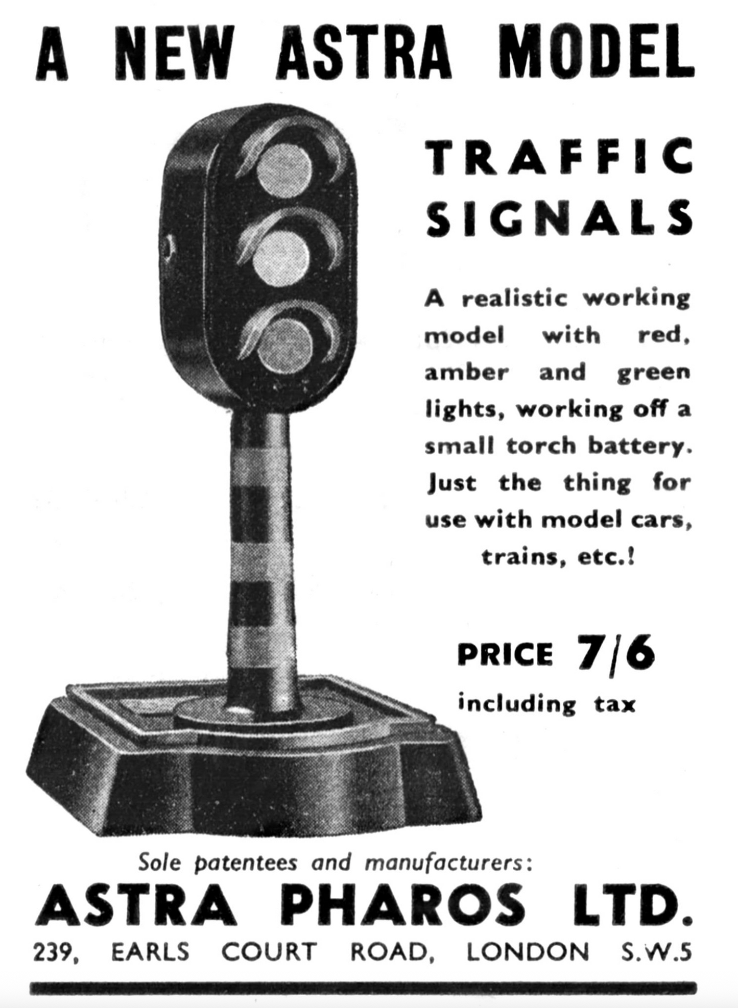 Vintage British ASTRA Metal 6-Light Traffic Signal Toy No.33 In Its Original Box