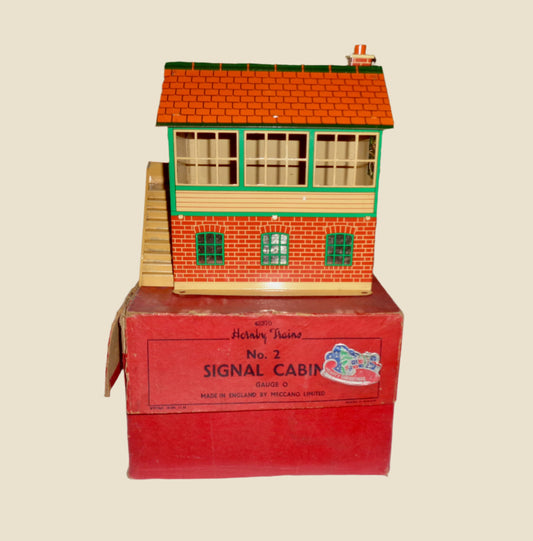 1950s Hornby Meccano O Gauge Model Railway Tinplate Signal Cabin No.2 42370 With Orange Roof
