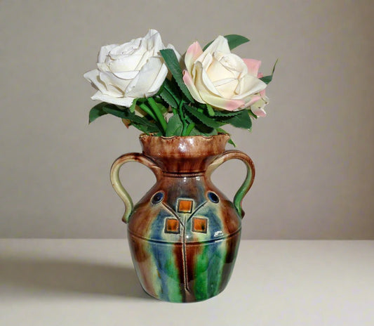 Art Nouveau Ruskin Style Dripware Two Handled Bud Vase