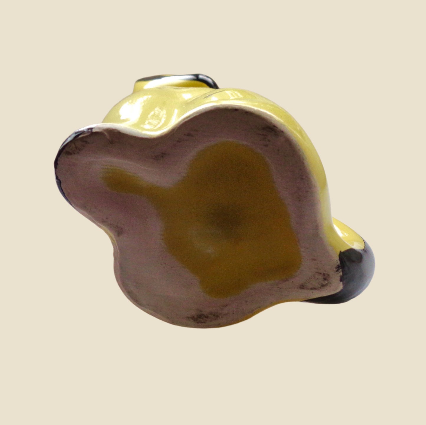 Vintage Yellow and Black Scoop Head Cat Pottery Vase By Schmider