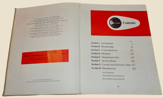 1954 Marconi Wireless Hardback Catalogue Of Radio Equipment