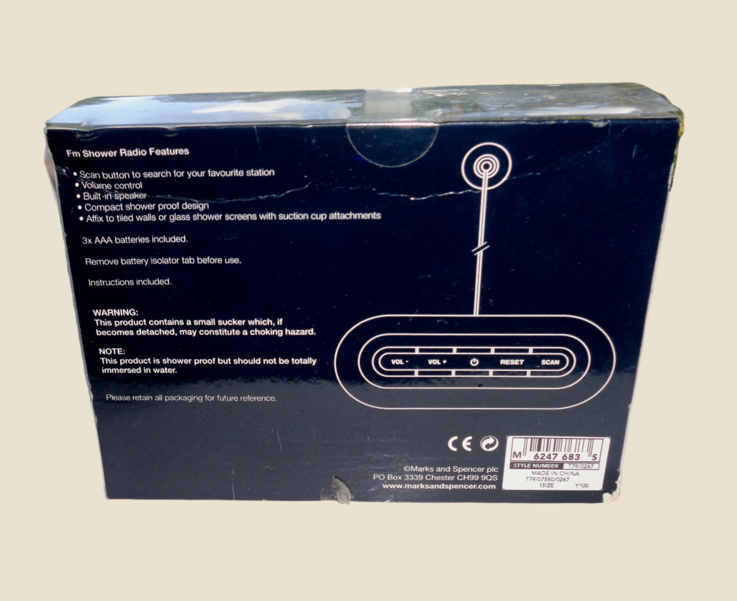 Vintage FM Shower Proof Portable Radio. New Old Stock