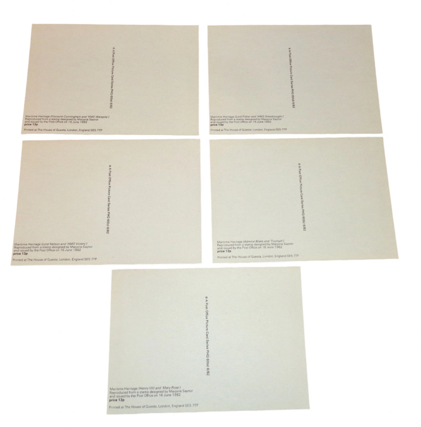 1982 Set of Five PHQ 60 Postcards Of Maritime Heritage