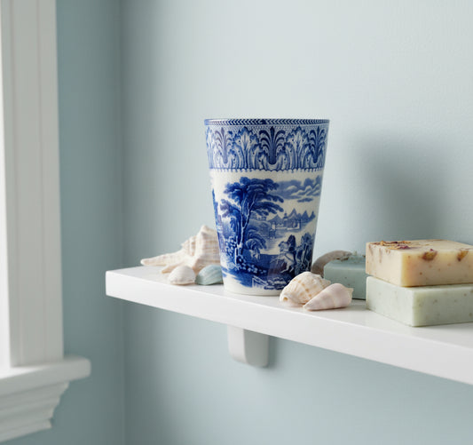 Vintage Cauldon Ware Triumphal Chariot Pottery Beaker With Blue And White Transfer Print