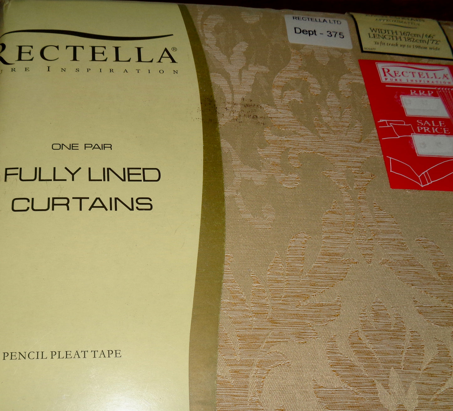 Vintage Rectella Florence Gold Pencil Pleat Jacquard Floral Curtains 66x72Inch. NOS