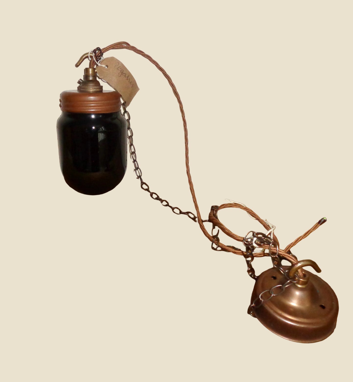Vintage Photographic / Darkroom Dark Amber Glass Pendant Safelight