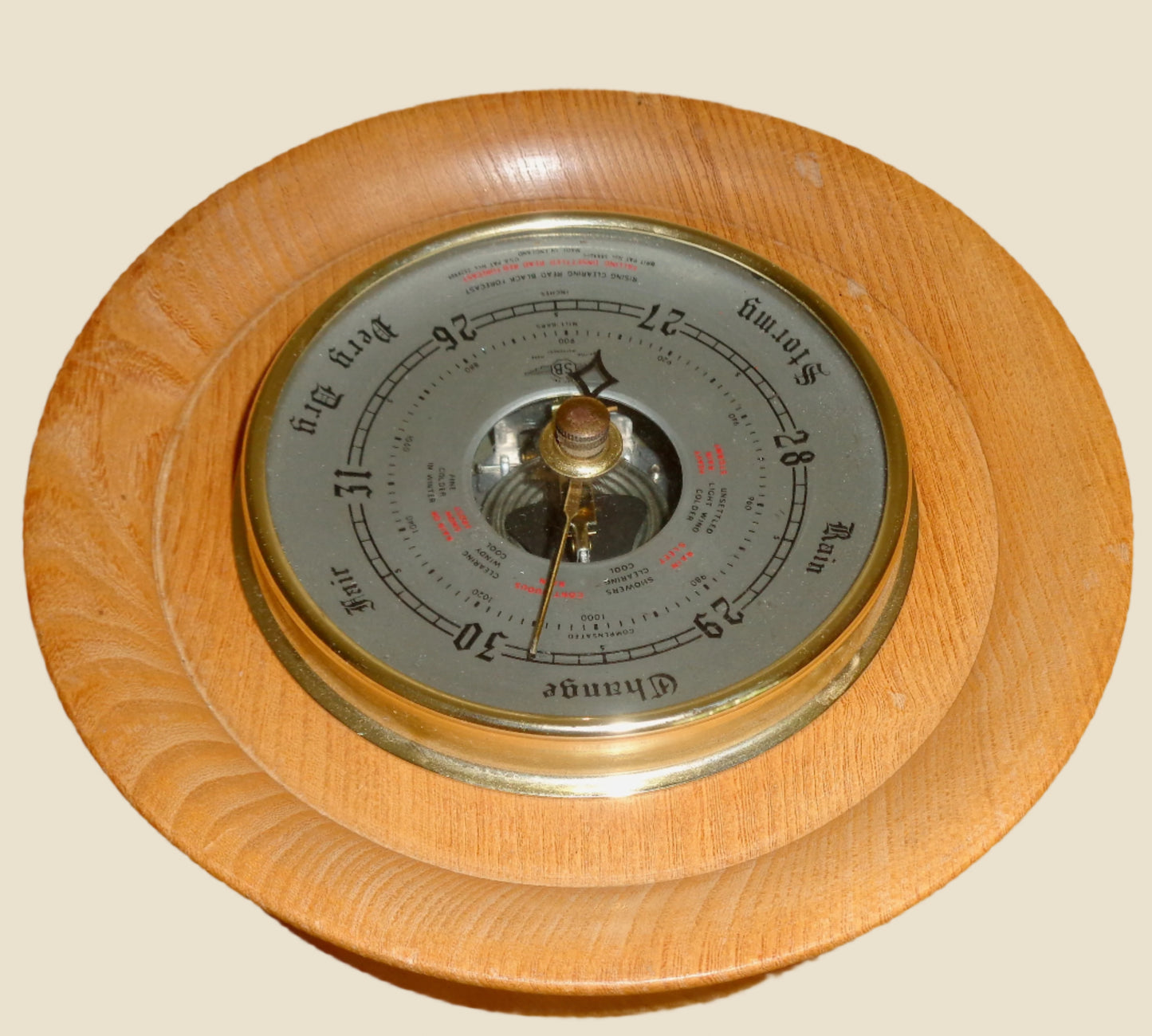 Vintage Shortland SB Aneroid Barometer In A Circular Wood Surround