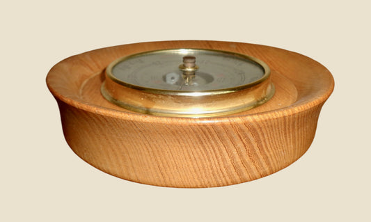 Vintage Shortland SB Aneroid Barometer In A Circular Wood Surround