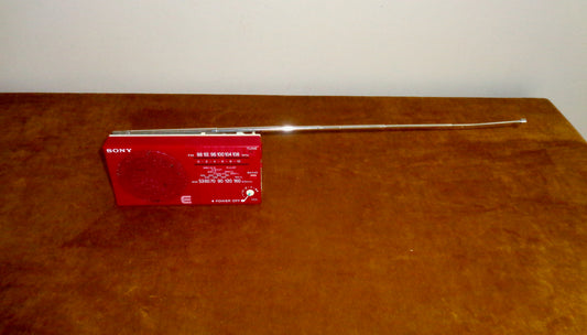 1980s Sony ICF15 AM/FM Pocket Transistor Radio In Red & White Plastic