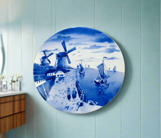 Vintage Delftware 12 Inch Wall Plate With Windmill Scene