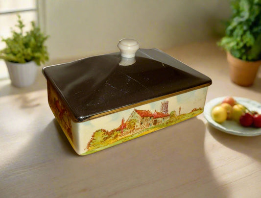 1940s Royal Winton Grimwades Pottery Butter Dish With A Chrome Lid