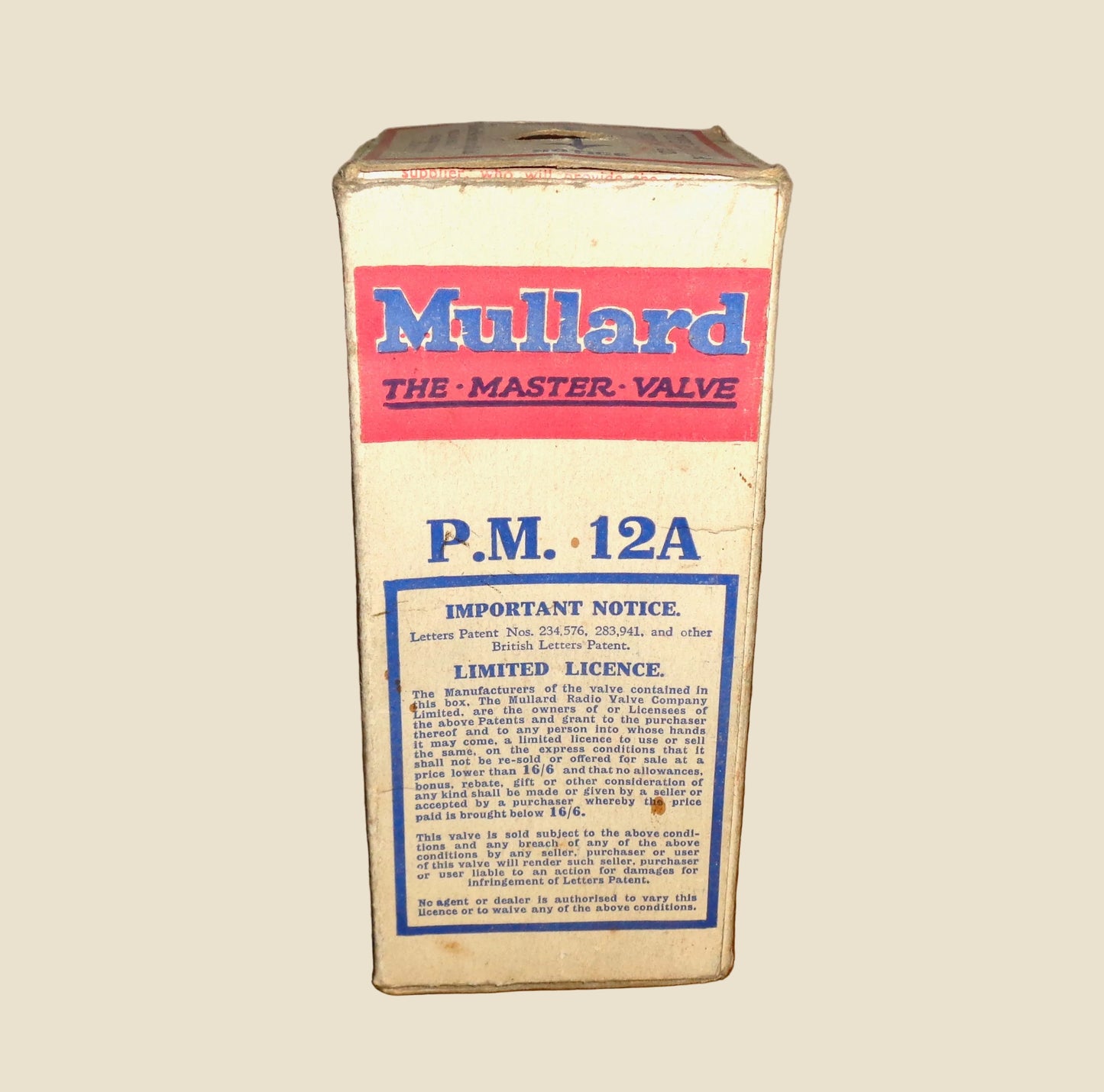 1930s Mullard PM12A Metallised Screened Grid Valve In Its Original Box