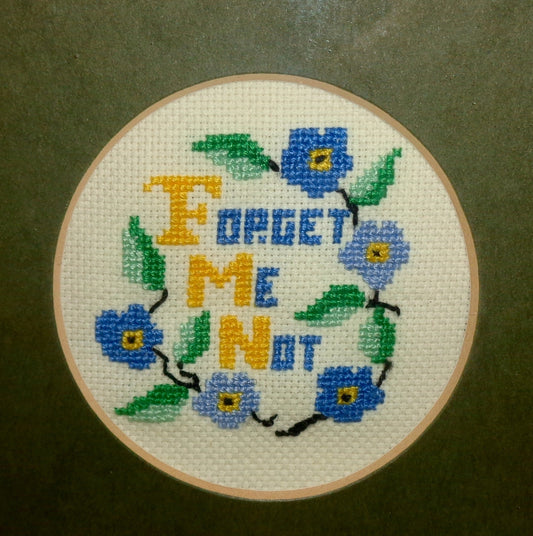 Vintage Framed Forget Me Not Cross Stitch Embroidery