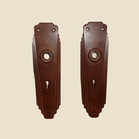 Original Art Deco Brown Bakelite Door Furniture Including Two Handles With Door Back Plates & Spindle