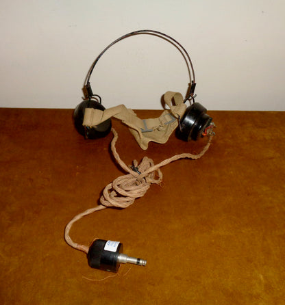 WW2 DLR No.5 Headphones SG Brown IBA5 With Jack Plug & Canvas Strap