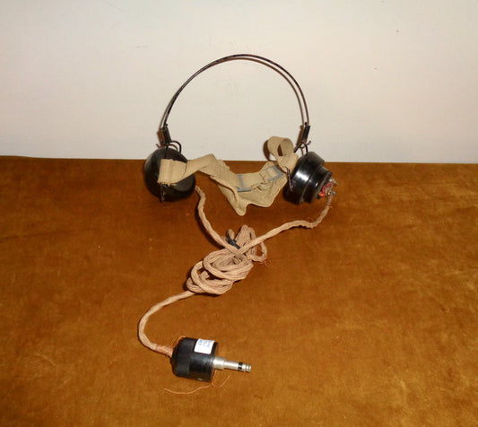 WW2 DLR No.5 Headphones SG Brown IBA5 With Jack Plug & Canvas Strap