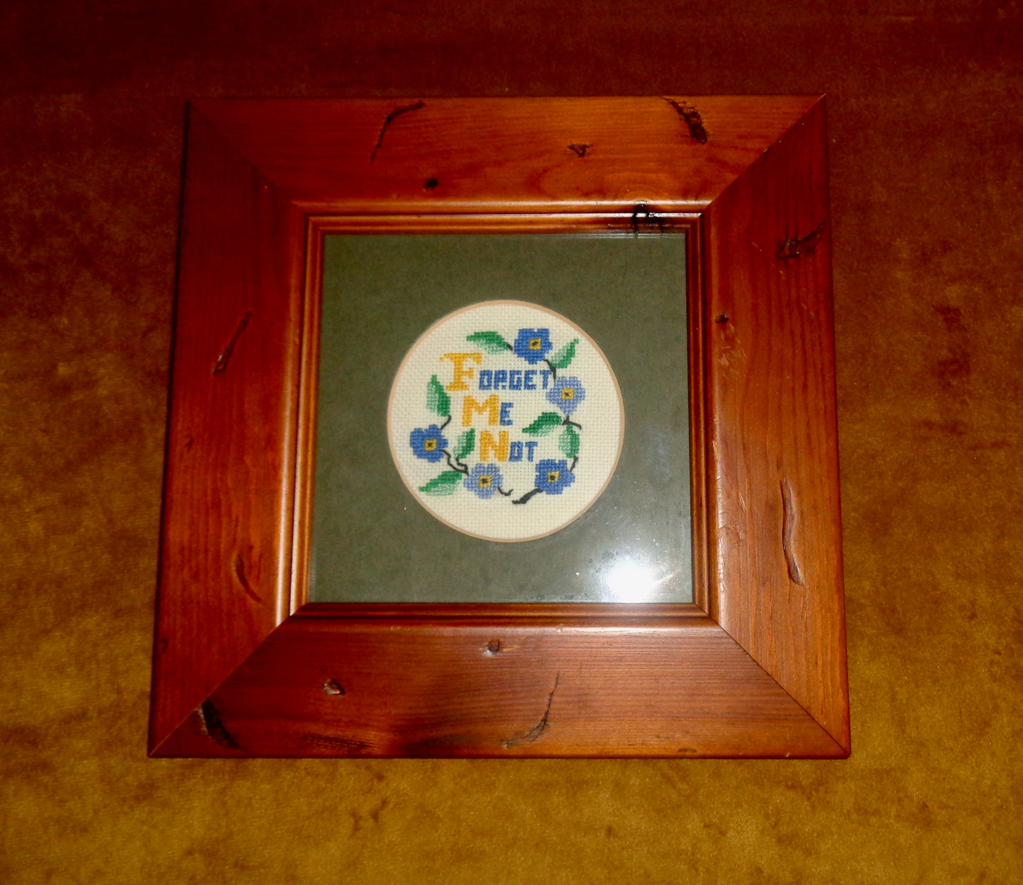 Vintage Framed Forget Me Not Cross Stitch Embroidery