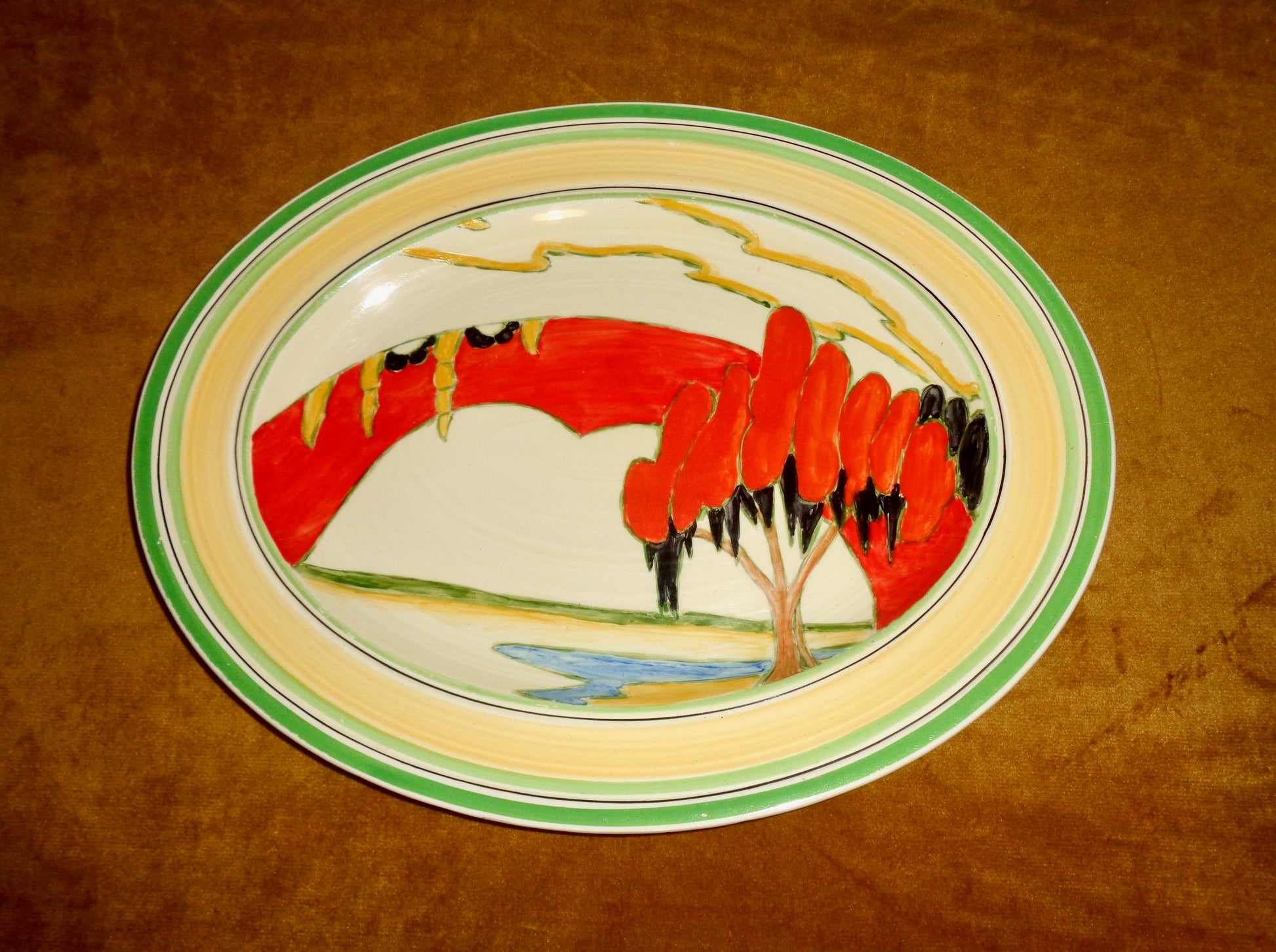 Original 1930s Clarice Cliff Hand Painted Fantasque Solitude 29.5cm Oval Plate