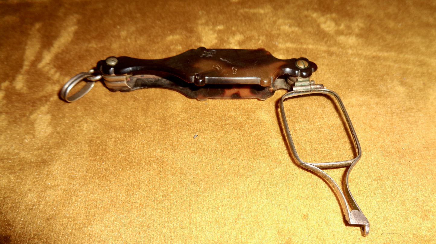 Pair of Antique Metal Folding Lorgnettes With Rectangular Lenses