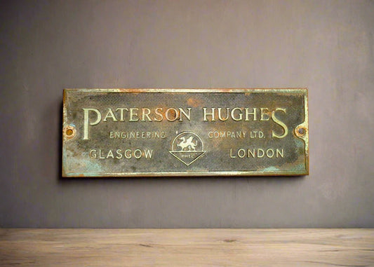 Vintage Brass Business Name Plate Of Paterson Hughes Engineering Company (PHEC)