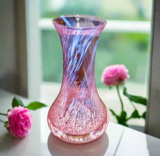 Pink Swirl Caithness Handmade Glass Bud Vase
