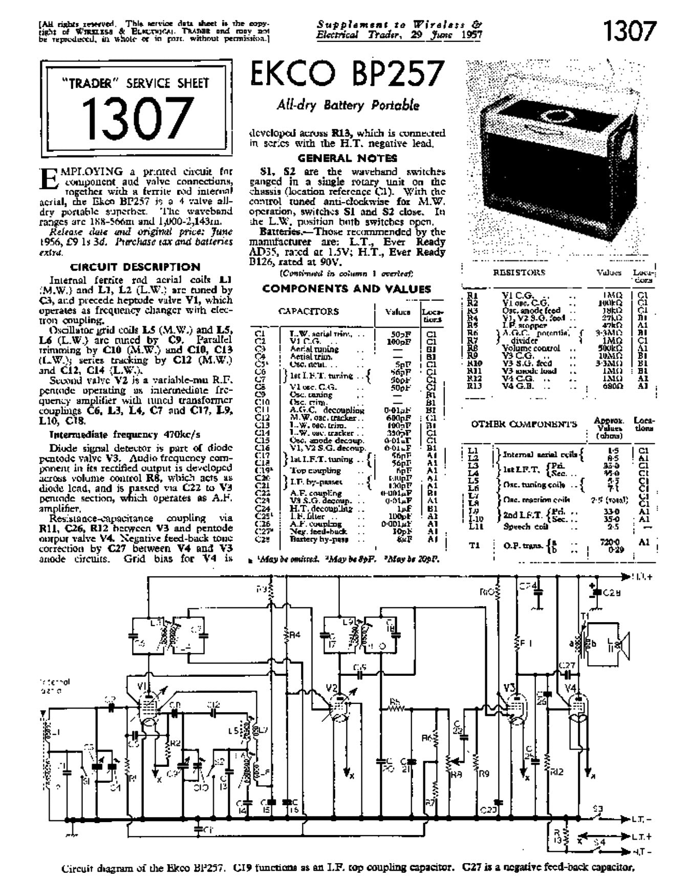 1950s Vintage Ecko BP257 MW/LW Portable Valve Radio