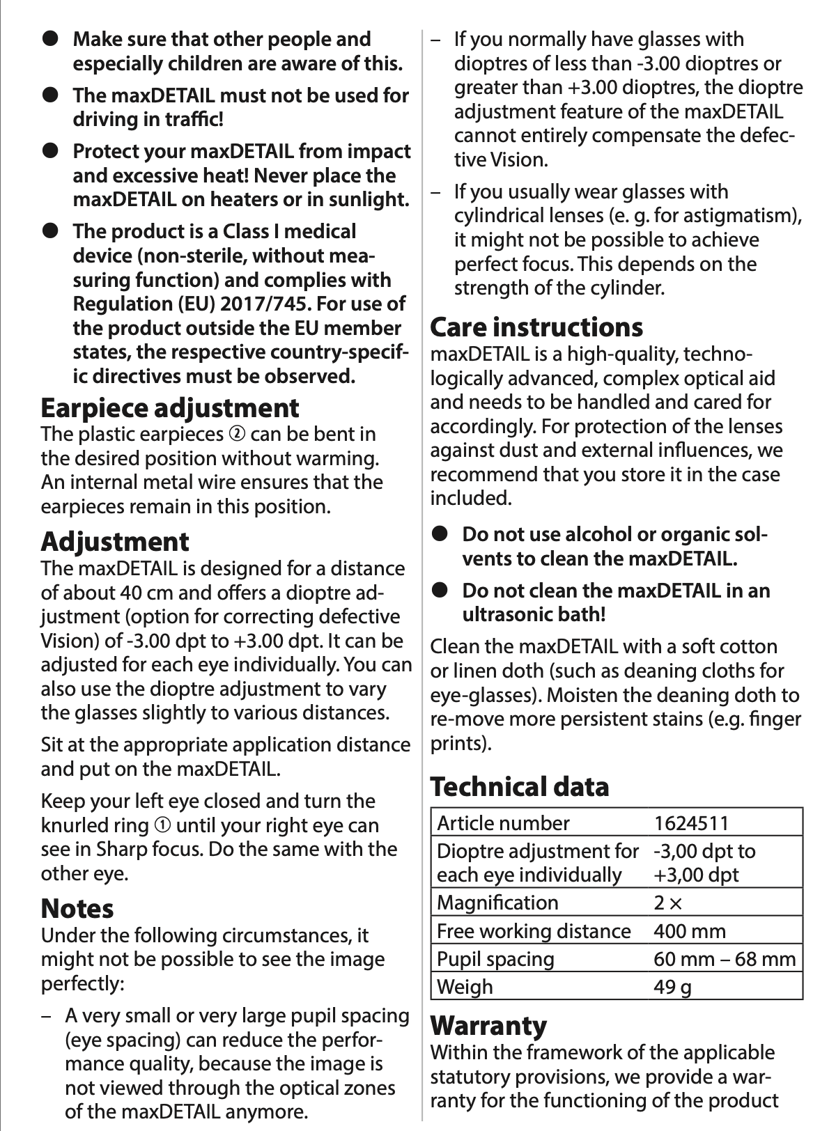 Eschenbach Max Detail x2 Magnification Eyeglasses / Spectacles