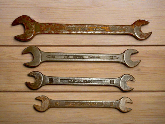 Four Vintage Mercedes Benz Double Open Ended Spanners By Heyco And Matador