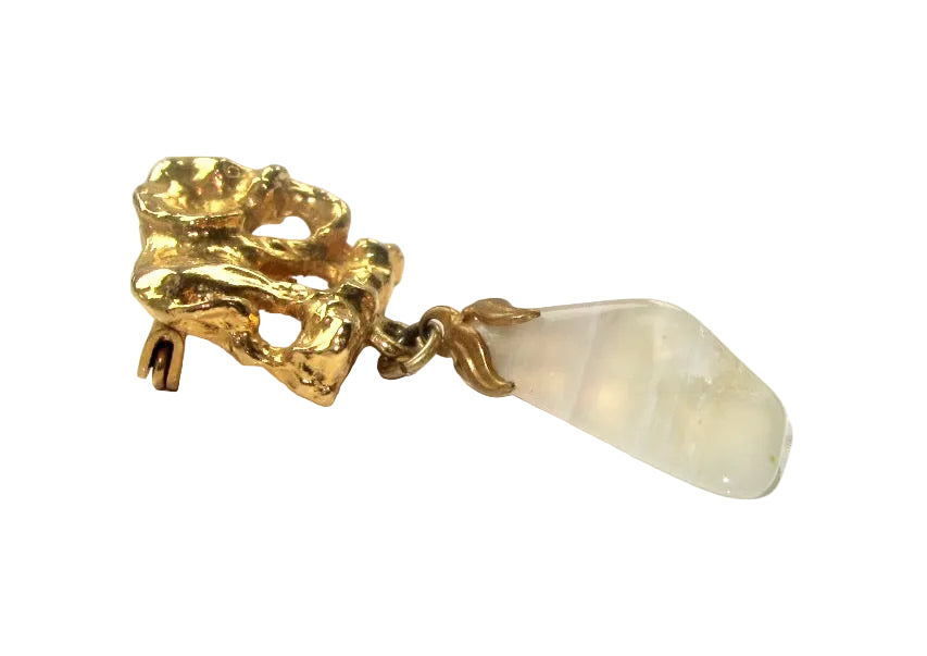 Vintage Gold Tone Elephant Figure Brooch With White Stone Pendant