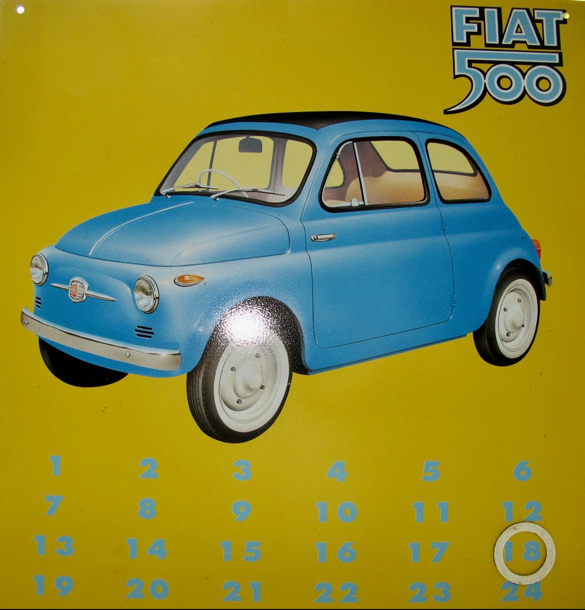Fiat 500 Steel Sign With A Perpetual Magnetic Date / Month Calendar