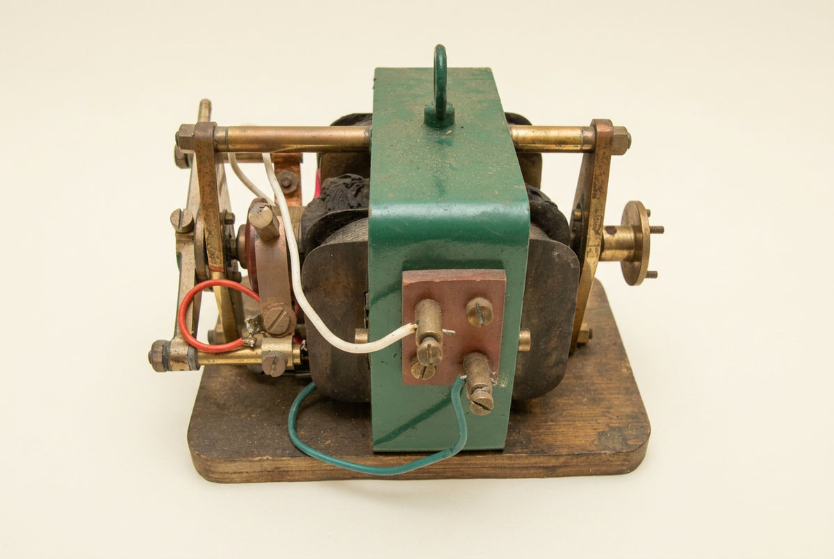 Vintage Small Scale Electric Motor / Dynamo Mounted On A Wood Base
