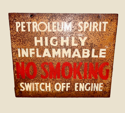 Original Vintage Metal Garage / Petrol Station Warning Sign For Petroleum Spirit