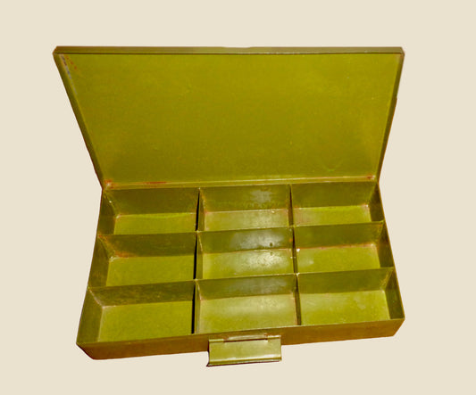 Vintage British Army Electrical Components / Hardware Spares Tin With Hinged Lid 2 Inch Height
