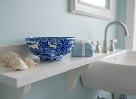 Vintage Cauldon Ware Triumphal Chariot Pottery 8 Inch Bowl With Blue And White Transfer Print