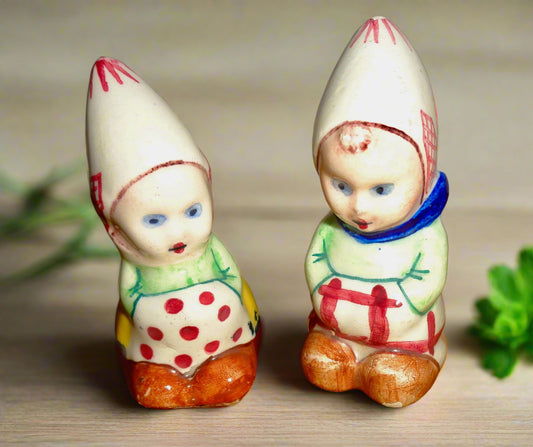Vintage Ceramic Goebel Style Dutch Girl And Boy Novelty Salt & Pepper Pots