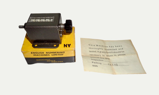 Vintage ENM 1W7 5-Digit Mechanical Revolution Counter In Its Original Box
