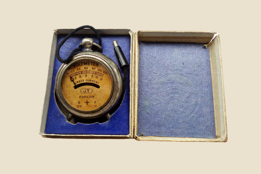 Vintage JT Hand held Pocket Watch Voltmeter In Its Original Box