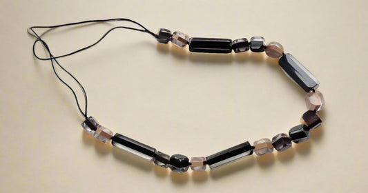 Op Art Lucite Hand knotted Geometric Shapes Necklace In Clear, Black & Brown Colours