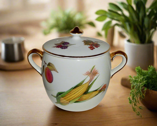 Vintage Royal Worcester Evesham Gold 2 Pint Storage Jar / Marmite Pot / Bean Cooking Pot