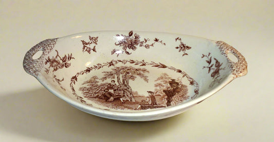 1920s Mason's Ironstone Watteau Brown Two Handled Serving Dish