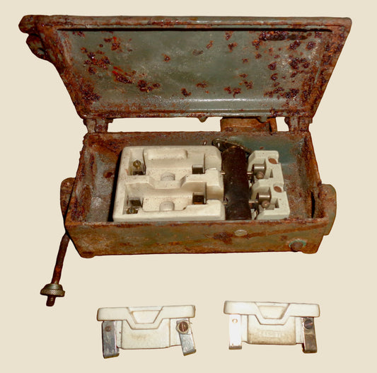 1930s Apex 599F Ceramic and Metal Electrical Fuse Box