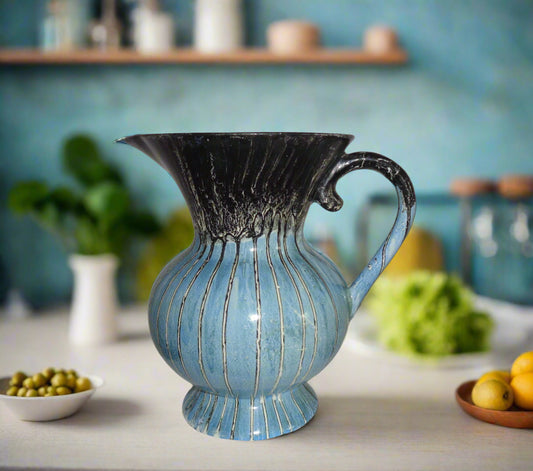 1930s Art Deco Samford Ware Fantasy Dripware Jug In Black And Blue